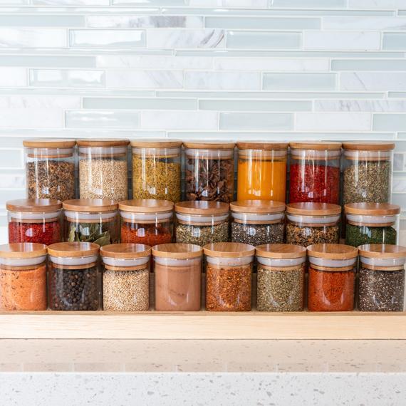 Bamboo-Lid Spice Jar Collection 2.0 (Straight Edge Lid), 3 fl oz, 24 pack