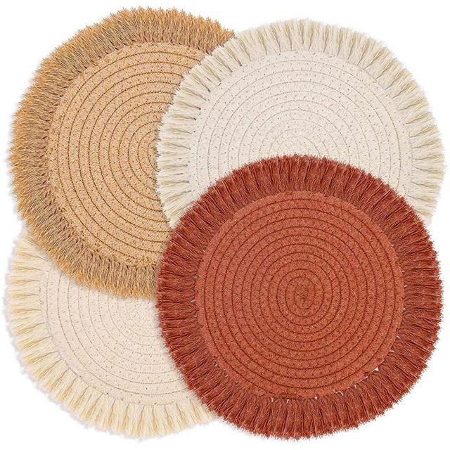 Pot Holder Trivet Set 4Pcs Pot Holders for Kitchen 8 Inch Trivets for Hot Dishes Round Cotton Thread Woven Braided Hot Pads Trivets for Hot Pots Kitchen Table Protector Hot Mats for Cooking and Baking