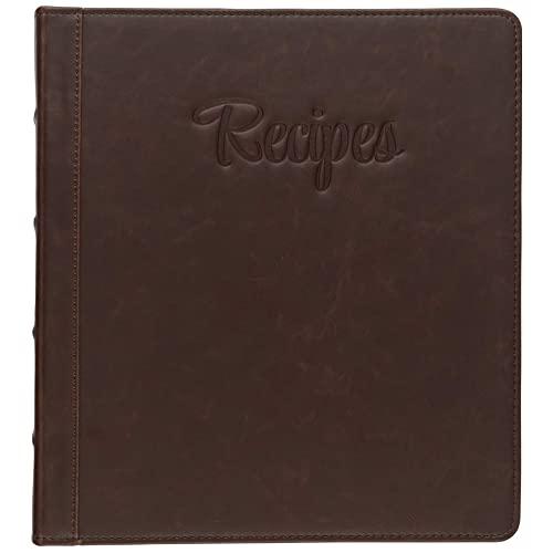 Samsill 1" Recipe Binder 8.5x11, 3 Ring Recipe Book Binder to Hold All Your Recipes and Recipe Cards, Brown Family Recipe Binder Script Design