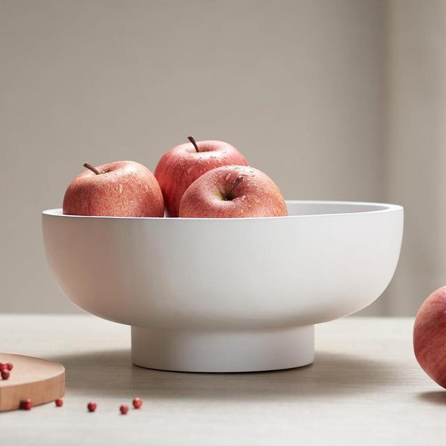 IVE Design XL 12 Inch Natural Wood White Pedestal Bowl, White Fruit Bowl for Kitchen Counter, Fruit Bowls