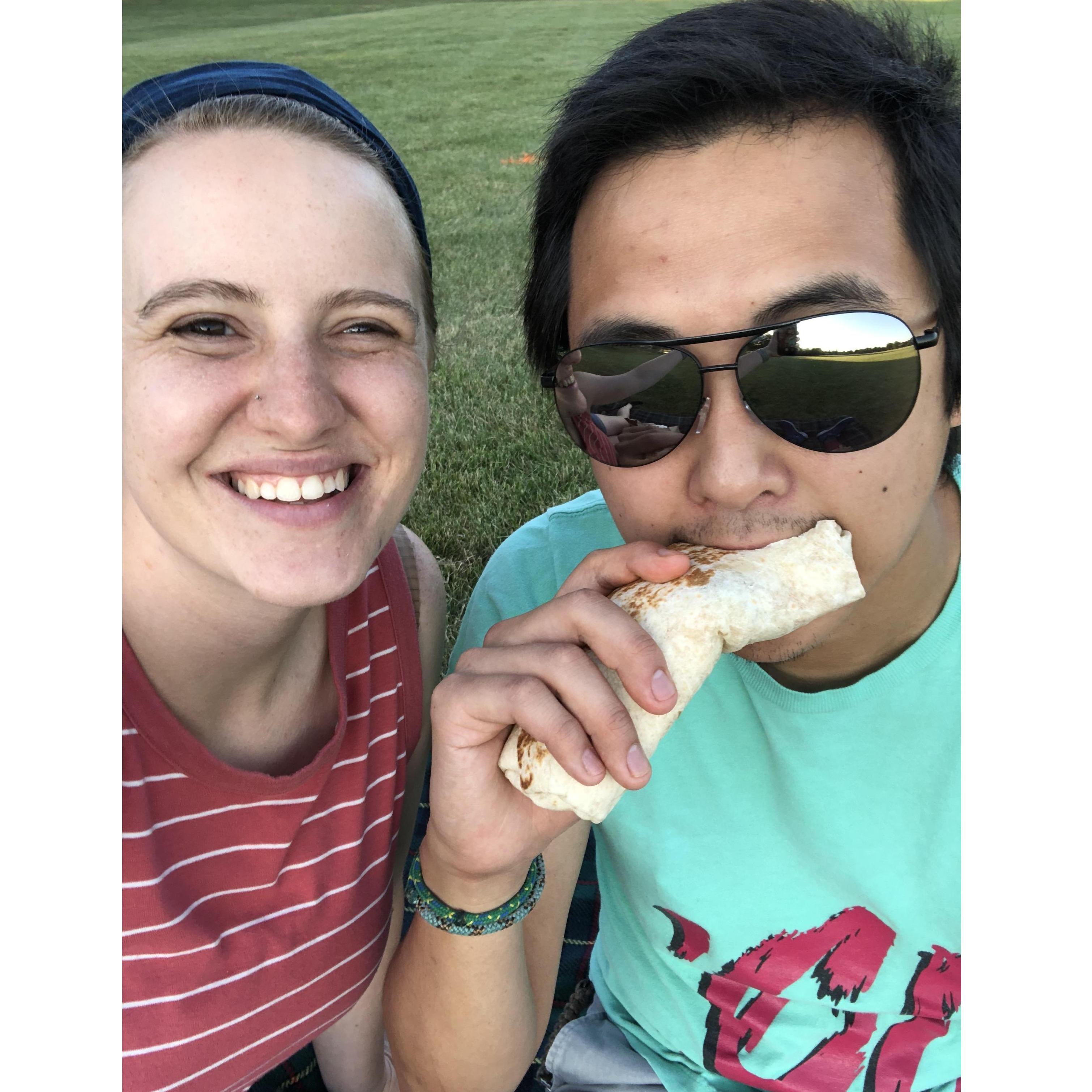 Kristina won a bet and David had to buy the Taco Bell!