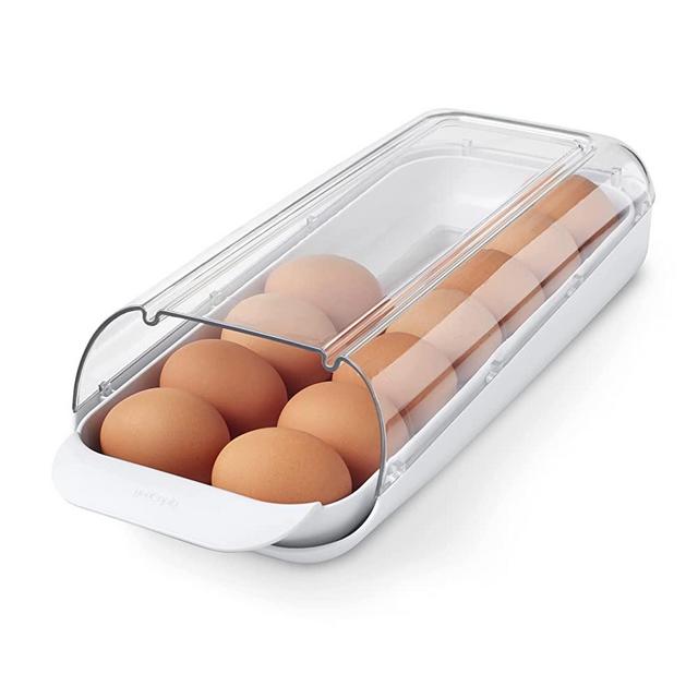 YouCopia FridgeView Rolling Egg Holder, Stackable Dispenser and Organizer for Refrigerator Storage, White
