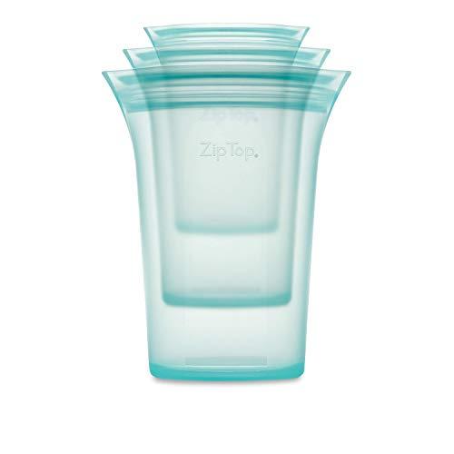 Zip Top Reusable 100% Platinum Silicone Containers - 3 Cup Set - Teal