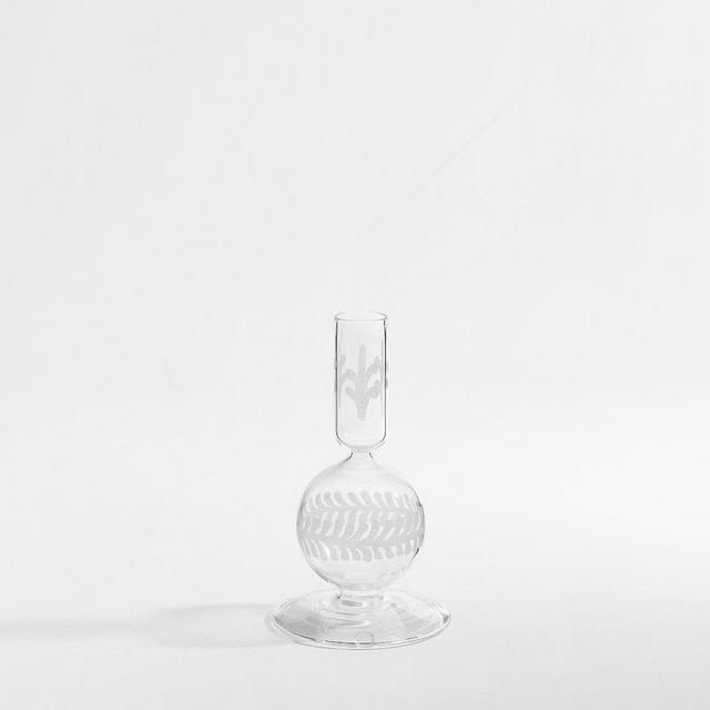 Etched Glass Taper Candle Holder, Small