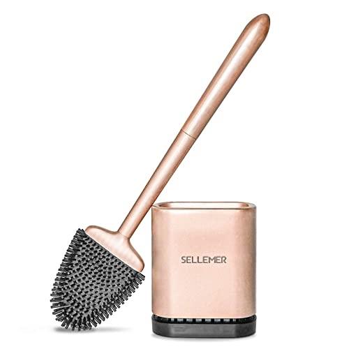 Sellemer Bathroom Toilet Brush and Holder Set, Toilet Bowl Cleaner Brush with Holder for Bathroom Storage and Organization, Carrying Solid Anti-Rust Handle Design (Rose Gold)