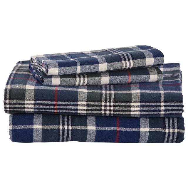 Stone & Beam Rustic 100% Cotton Plaid Flannel Bed Sheet Set, Easy Care, Queen, Blue and Green