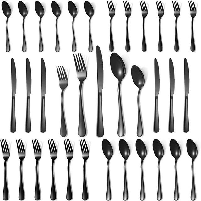 30 Pcs Black Silverware Set Service for 6, Stainless Steel Flatware Set Includes Forks Knives Spoons, Mirror Polished Eating Utensils Sets, Durable Restaurant Cutlery Set - Dishwasher Safe