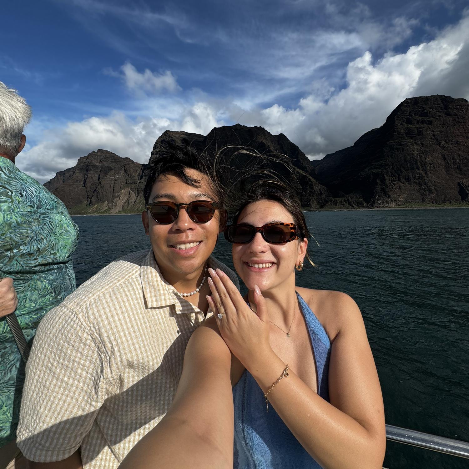 October 2023 - Enjoying a boat cruise around the Nā Pali coast of Kauai. We even saw some dolphins!