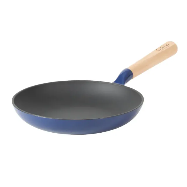Sur La Table Kitchen Essential 9.5 Inch Pre-Seasoned Cast Iron Skillet with Wood Handle, Nonstick - Blue
