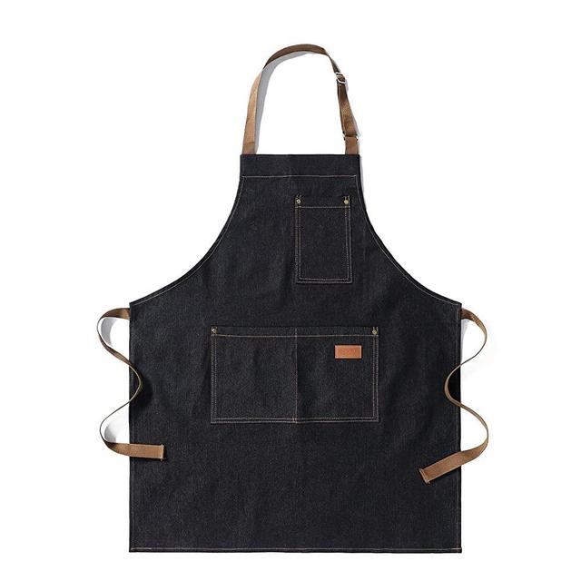 eywlwaar Denim Apron with 3 Pockets Unisex Jean Apron Adjustable Bib Apron for Work Kitchen Cooking 30.3"x 26.57" Black