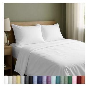 Queen Sheet Set - Natural 100% Cotton Sheets Queen Size Bed Set with Deep Pockets, Soft Sateen Weave, Breathable and Durable Bedding (White)