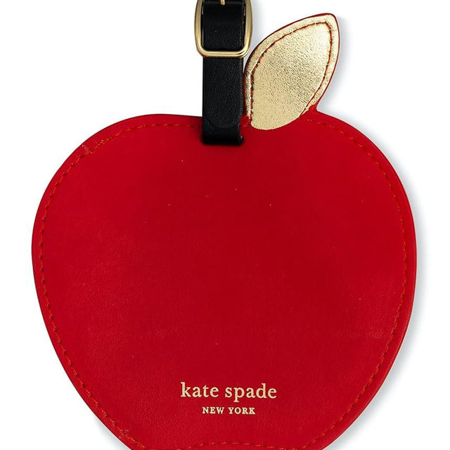 Kate Spade New York Round Red Vegan Leather Luggage Tag for Women, Durable Suitcase ID Tag, Apple