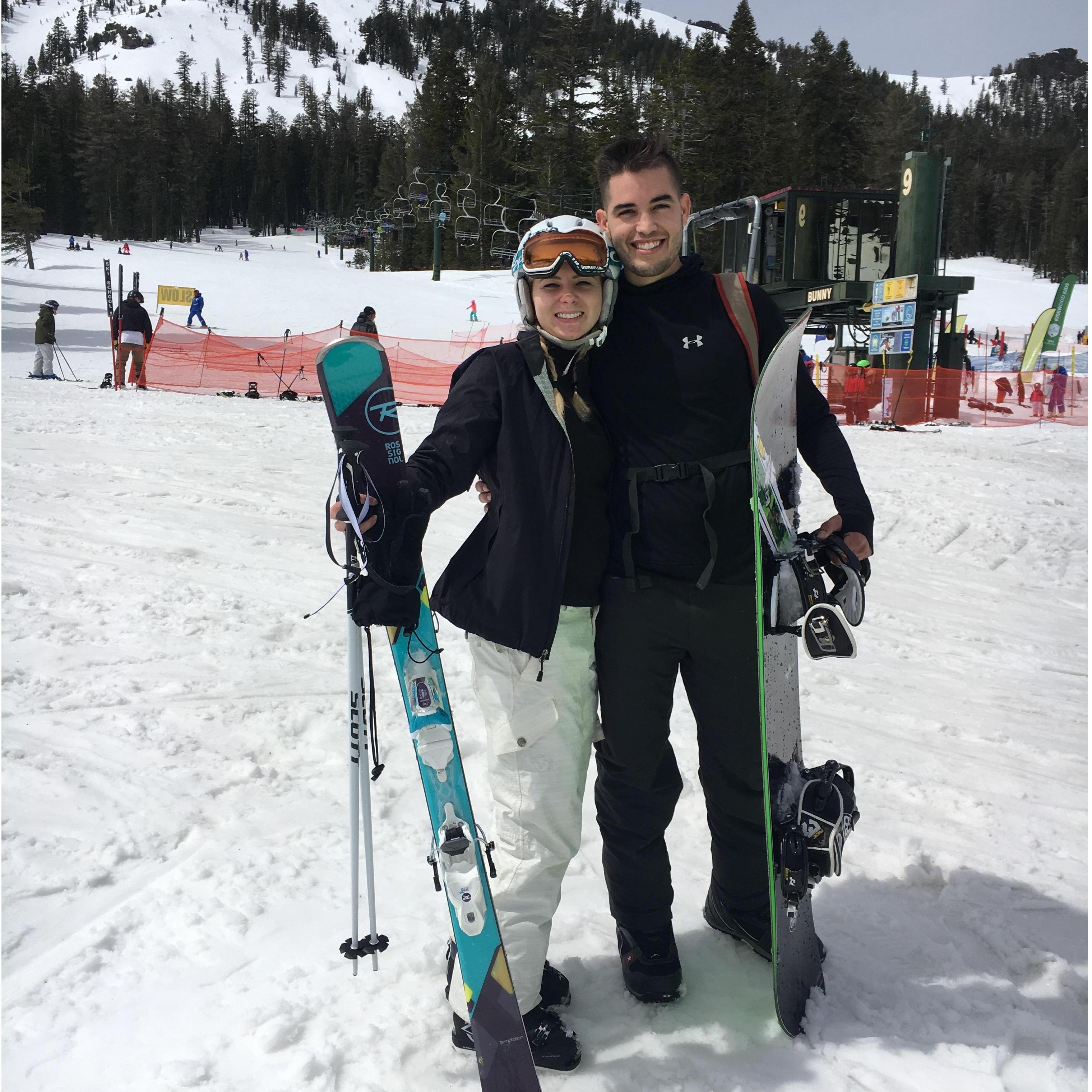We love going up to the snow and exploring the mountain together. We love challenging each other to get better and push our boundaries.
