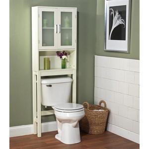 TMS Furniture Frosted Pane 22.5-in W x 67.3-in H x 7.25-in D Antique White Mdf Freestanding Linen Cabinet
