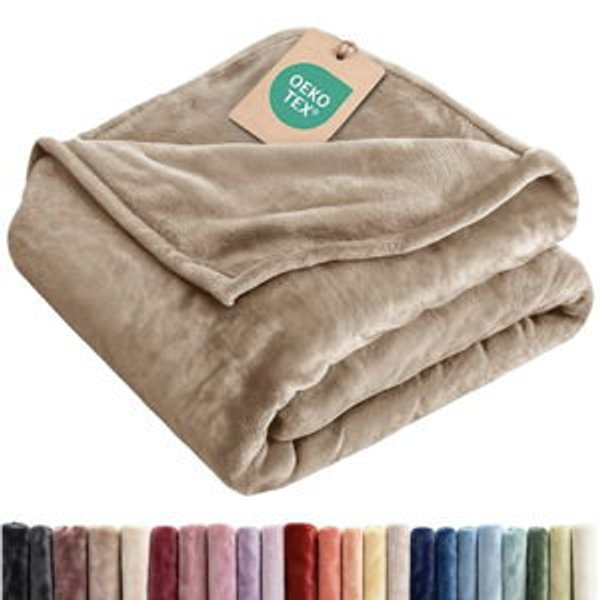 Ultra Soft Fleece Blanket Cal King Size - Flannel Fleece Luxury Cal King Blanket - Lightweight for Couch Bed Chair- Thick, Warm and Breathable - All Season Anti-Static Microplush Bedding, Oxford Tan