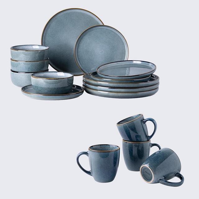 GBHOME Ceramic Dinnerware Sets for 4, 16 Pieces Stoneware Plates and Bowls Sets, Chip and Scratch Resistant Dishes, Dishwasher & Microwave Safe, Reactive Glaze