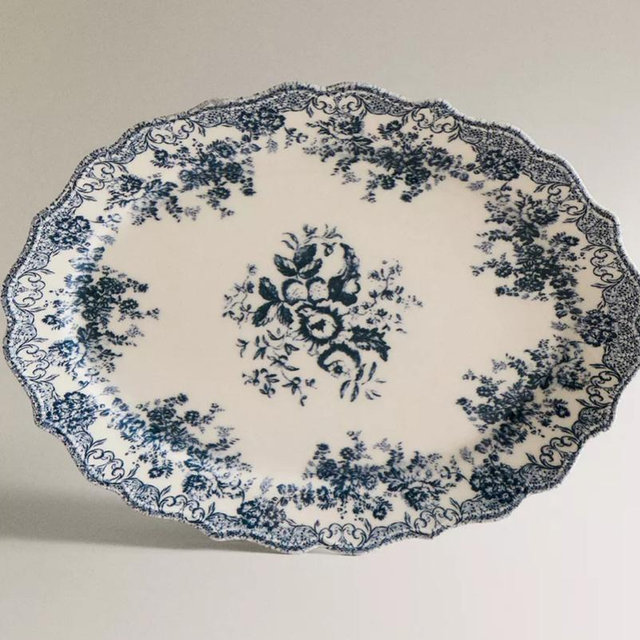 FLORAL EARTHENWARE SERVING DISH
