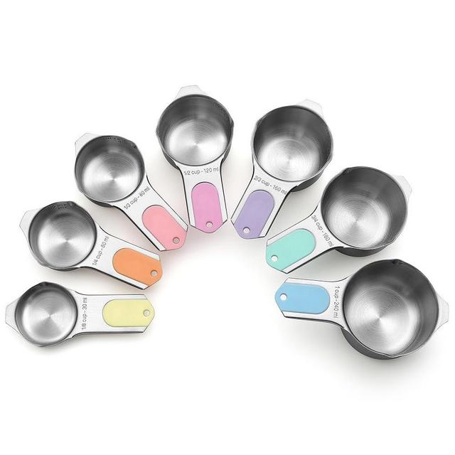 Spring Chef Magnetic Stainless Steel Measuring Cups (Patent Pending), Kitchen Tools with Easy to Read Markings for Measuring Dry or Liquid Ingredients, Set of 7, Pastel