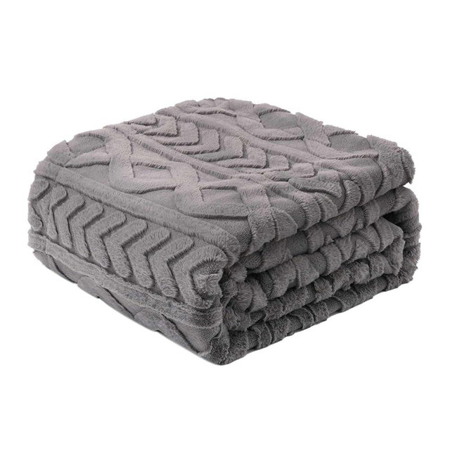 Cozy Bliss Faux Fur Throw Blanket for Couch, Jacquard Fuzzy Plush Soft Thick Winter Throw Blanket for Sofa Bed Living Room Bedroom，50"x60" Grey