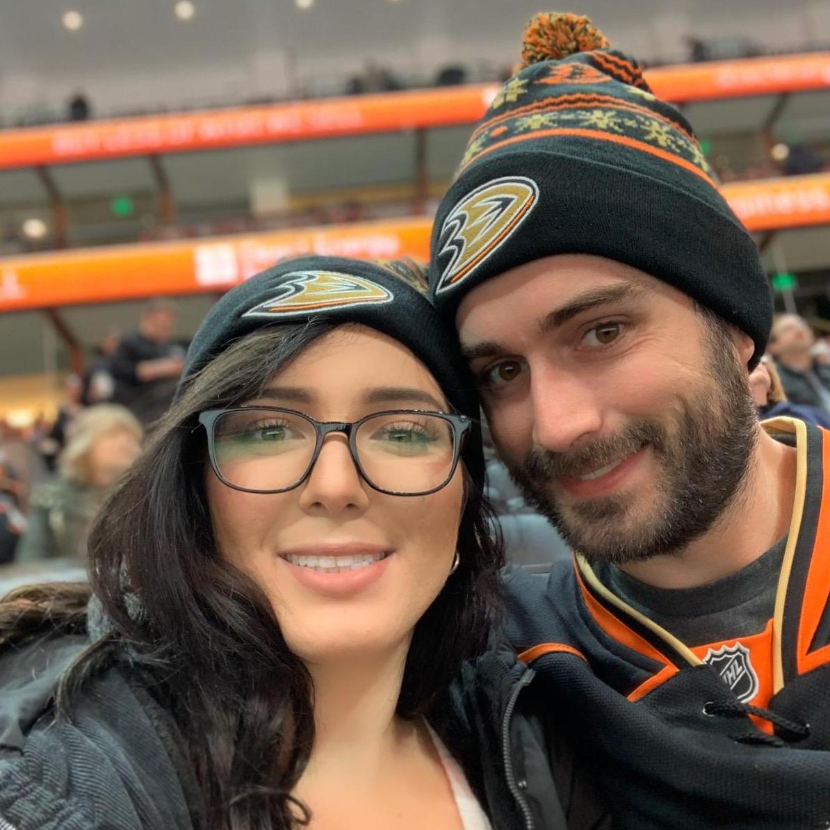 Our first Ducks game 4 days after moving. Sumie caught the Season Opening puck. 2019