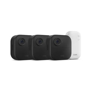 Blink Outdoor 4 – Wireless smart security camera, two-year battery life, 1080p HD day and infrared night live view, two-way talk. Sync Module Core included – 3 camera system