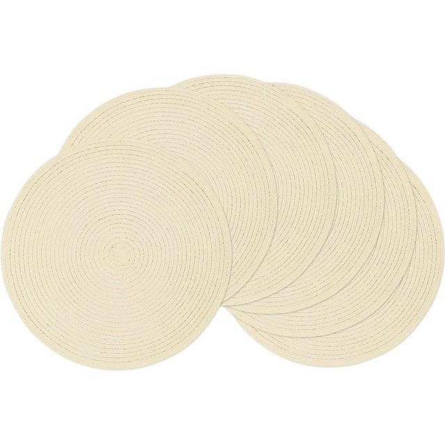 SHACOS Round Braided Placemats Set of 6 Round Table Mats for Dining Tables 15 inch (Cream, 6)