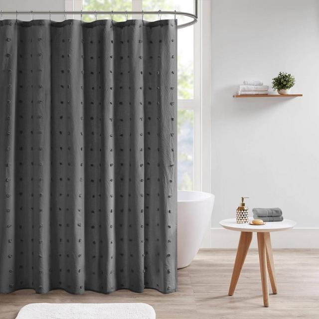 Kay Cotton Pom Pom Shower Curtain Charcoal