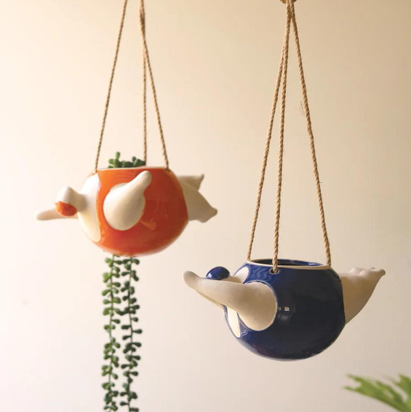 Set of 2 Hanging Ceramic Swimmers Planters