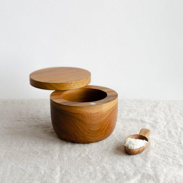 Teak Salt Cellar with Spoon