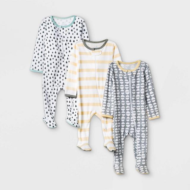 Baby 3pk Dotted Sleep N' Play - Cloud Island™ Yellow/Gray/White 0-3M