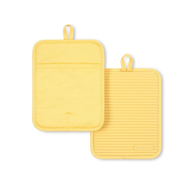 KITCHENAID Ribbed Soft Silicone Pot Holder 2-Pack Set, 2025 Color of The Year, Butter Yellow, 7"x9"