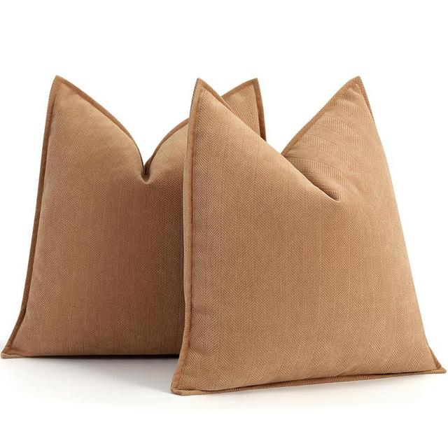 ZWJD Camel Pillow Covers 18x18 Set of 2 Chenille Throw Pillow Covers with Elegant Design Soft and Luxurious Decorative Throw Pillows for Couch, Bed, and Home Decor