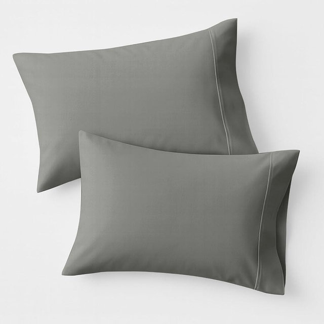 Ashton Sheets 100% Organic Cotton Pillow Cases King Size Set of 2 - Dark Grey Organic Cotton Percale Weave Pillowcases King Size, Soft, Cooling, Crisp & Breathable Percale Pillow Covers for Sleeping