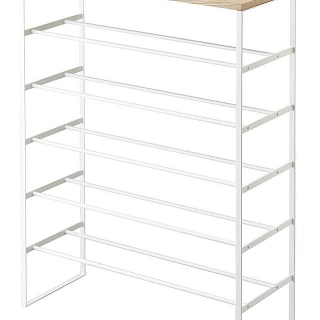 YAMAZAKI home Tower 6 Tier Wood Top Shoe Rack White,