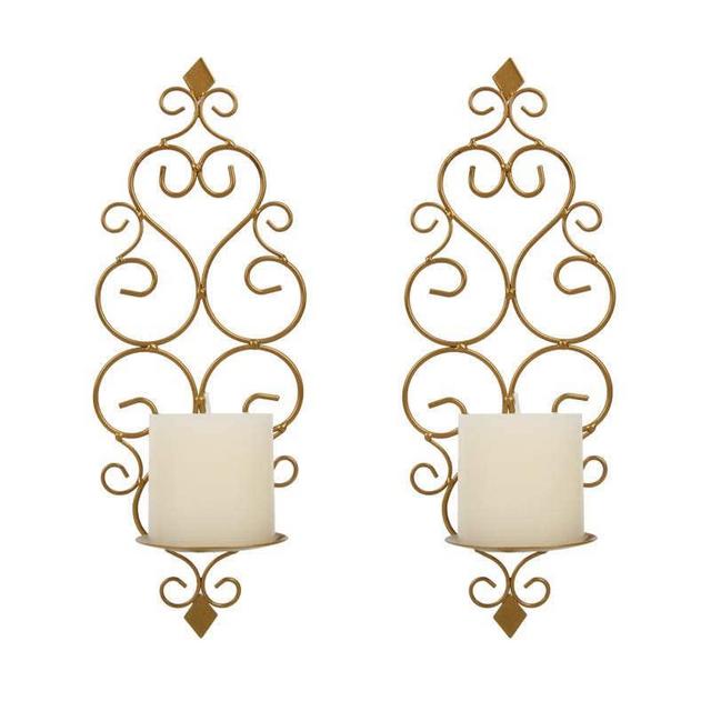 Wall Sconces Candle Holder Set of Two Wall Decor - Wall Mount Candleholder for Living Room & Home Decor - Wrought Iron Wall Candle Holders - Modern Candle Sconces Decorative (Gold)
