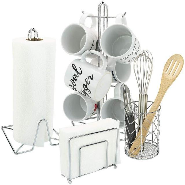 Southern Homewares Full Kitchen Accessory Set, Chrome Paper Towel & Utensil Holder, Napkin Container, Hangers, One Size