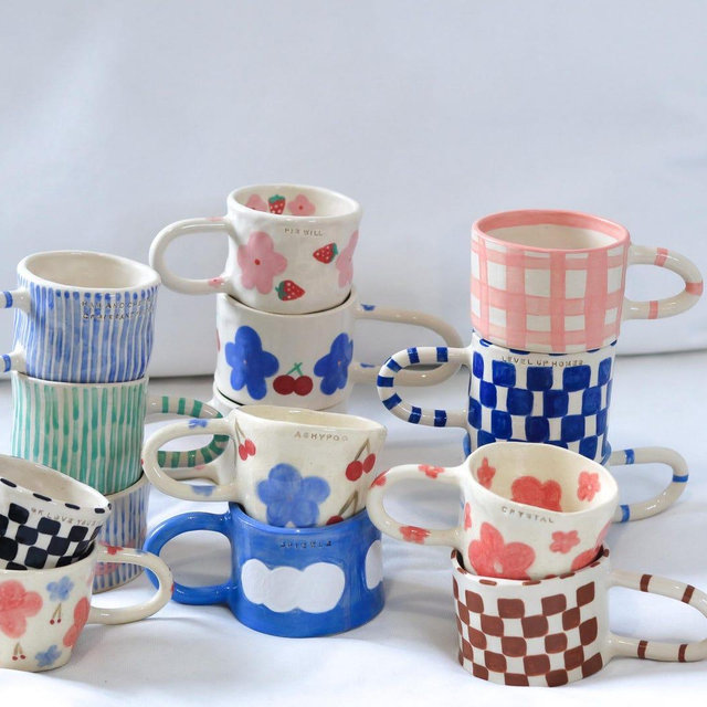 Christian Custom handmade ceramic mugs, aesthetic morning coffee cup, cherry pottery mug, flower ceramic mug, holiday gift for her,