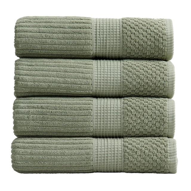 Springtree Home 100% Cotton Bath Towel Set of 4 | Super Soft & Absorbent with Quick-Dry Fibers | 4 Bath Towels |Textured and Durable Cotton | Krista Collection (Lily Pad Green)