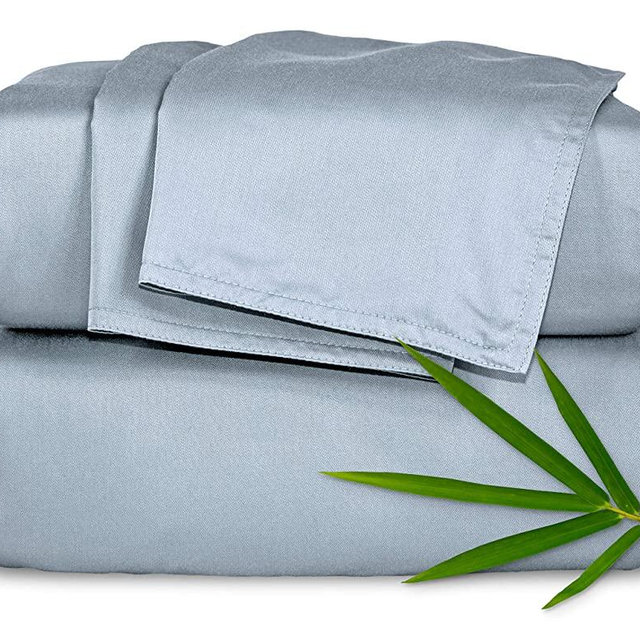 Pure Bamboo Sheets California King Size Bed Sheets 4pc Set - 100% Organic Bamboo, Soft & Cooling, Double Stitching, 16" Deep Pockets, 1 Fitted, 1 Flat, 2 Pillowcases (California King, Sterling Blue)