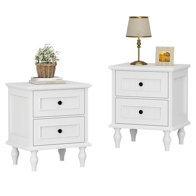 Scurrty Antique Style End Table with 2 Drawers, Taller Nightstand for Bedroom, Side Table for Bedroom,Nightstand Set of 2(Double White