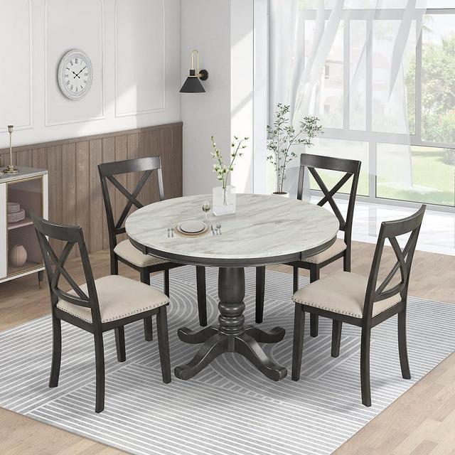 Harper & Bright Designs Kitchen Dining Table Set for 4, 5-Piece Round Dining Table and Chair Set, Round Dining Table with Cushion Chairs, Wood Dining Table Set for Family Dining Area
