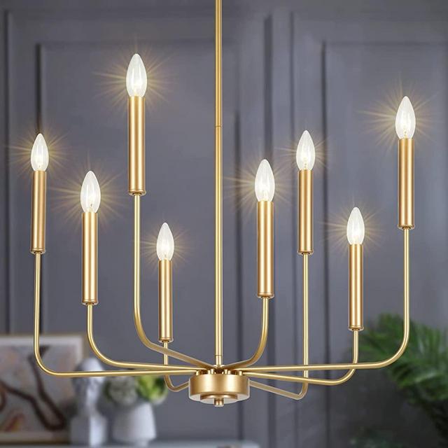 Congratsu 8-Light Modern Chandelier Gold Farmhouse Candle Hanging Light Fixture for Living Room, Dining Room, 26" Dia