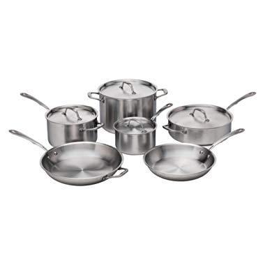 Kitchara Stainless Steel Cookware Set, 10 Piece, Brushed 18/10 Stainless Steel, 5 Ply