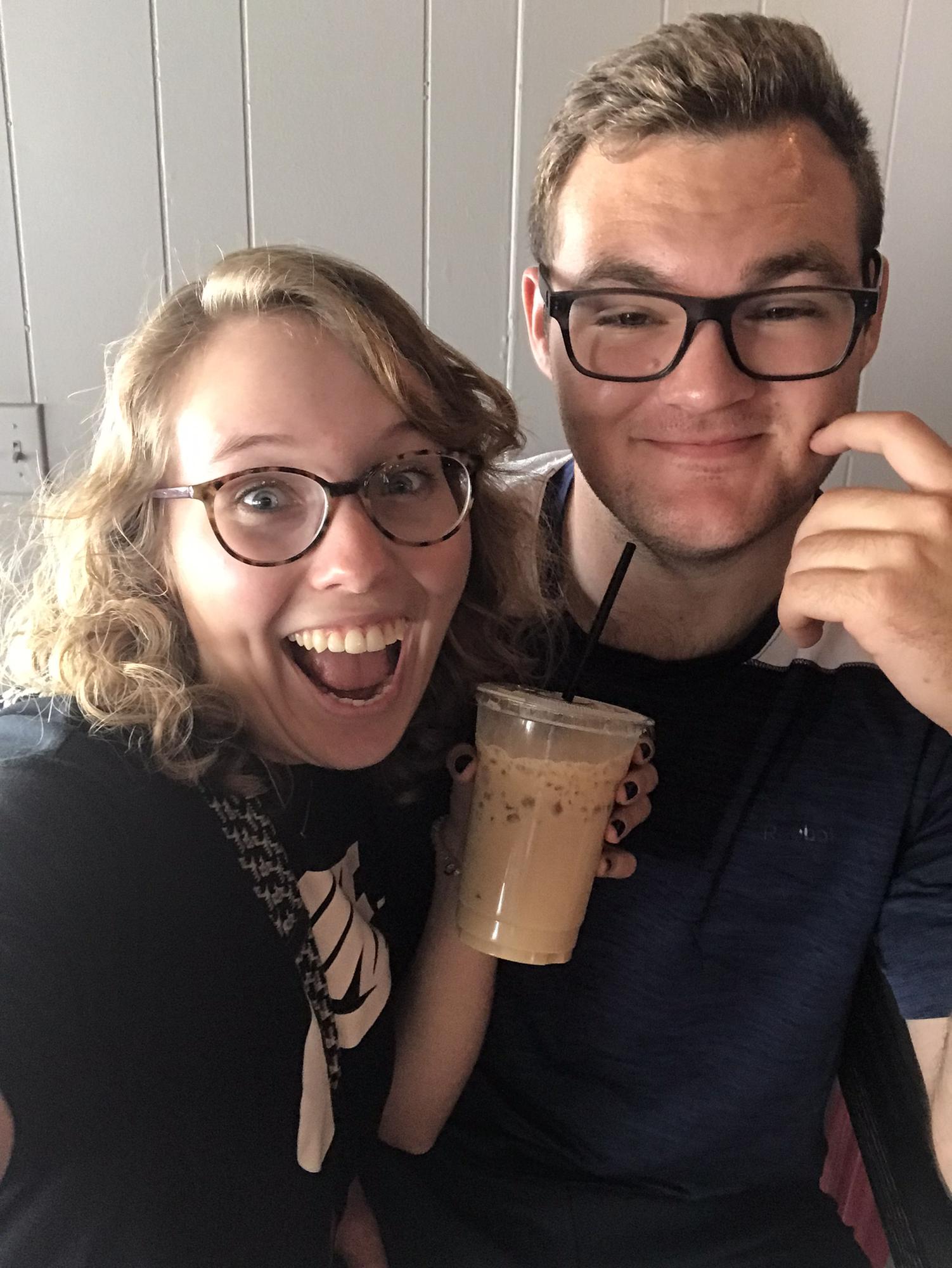 Heather took Alec to her beloved Cape Girardeau, MO. Here she is drinking her favorite iced lavender latte.