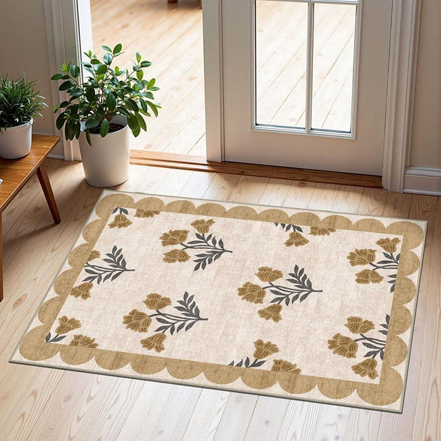 Othilic Front Door Mat Outside Entrance - 2x3 Floral Non-Slip Washable Doormat Indoor Outdoor Mat Beige Vintage Farmhouse Entry Rug Small Throw Rugs for Entryway Kitchen Front Porch Decor