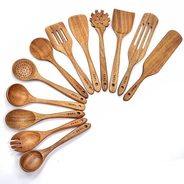 Wooden Spoons for Cooking, 12Pcs Acacia Wooden Utensils for Cooking Wooden Kitchen Utensils Set Wooden Cooking Utensils Wooden Spatulas