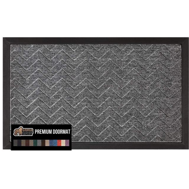 Gorilla Grip Original Durable Natural Rubber Door Mat, 23x35, Heavy Duty Doormat for Indoor Outdoor Waterproof Easy Clean Low-Profile Rug Mats for Entry Patio Busy Areas, Steel Chevron