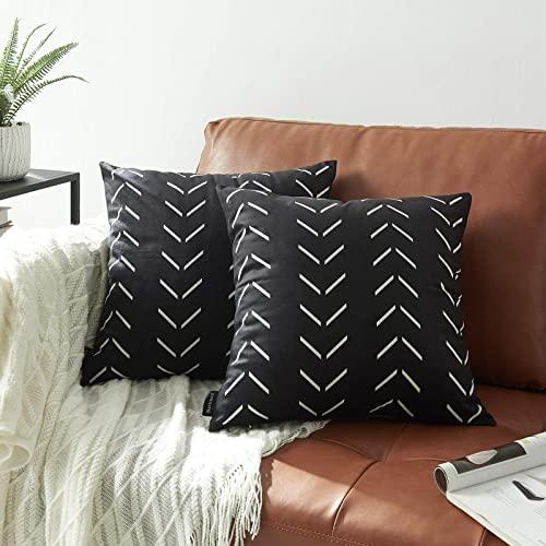Nestinco Set of 2 Black Pillow Covers 18 x 18 inches Boho Aztec Polyester Blend Square Decorative Throw Pillow Covers for Sofa Couch Bed Decor