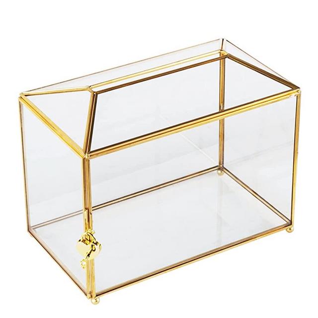Vellon Clear Wedding Gift Card Box with Lock, Upgraded Security Box for Ballot/Donation/Raffle/Reception, Golden Glass Box