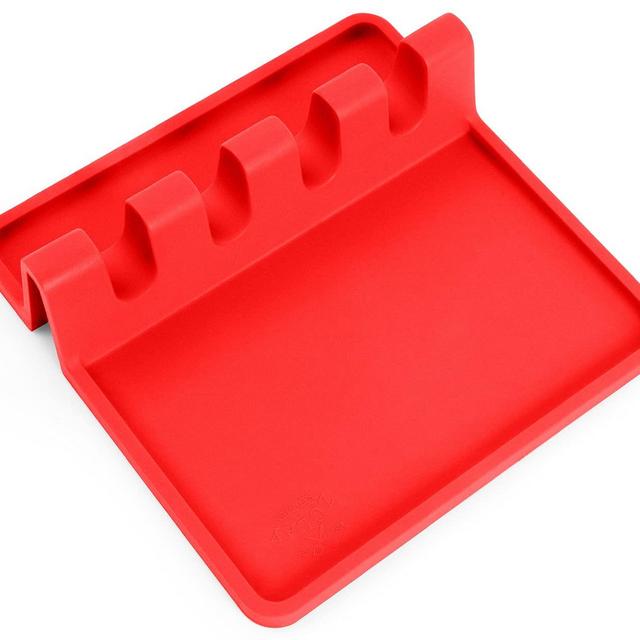 Silicone Utensil Rest with Drip Pad for Multiple Utensils, Heat-Resistant, BPA-Free Spoon Rest Spoon Holder for Stove Top, Kitchen Utensil Holder for Spoons, Ladles, Tongs More - by Zulay (Red)